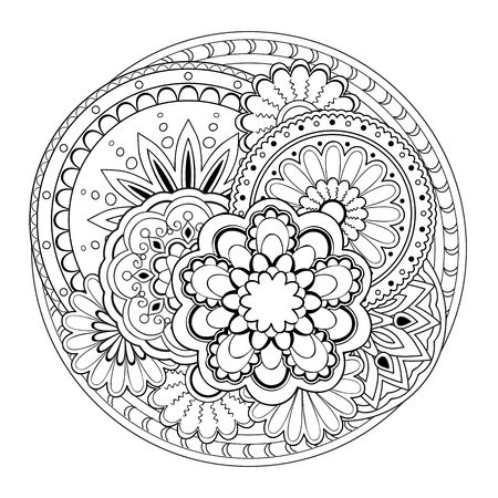 Hand drawn tangled mandalas. Image for adult  coloring books, tattoo, decorate  porcelain, ceramics, crockery, plates.のイラスト素材