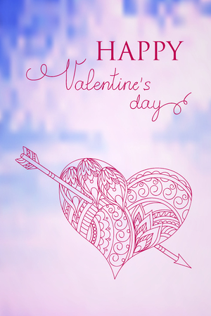 Valentine greeting card with  hand drawn decorated heart with arrow and text Happy Valentine`s Day.  EPS 10.のイラスト素材