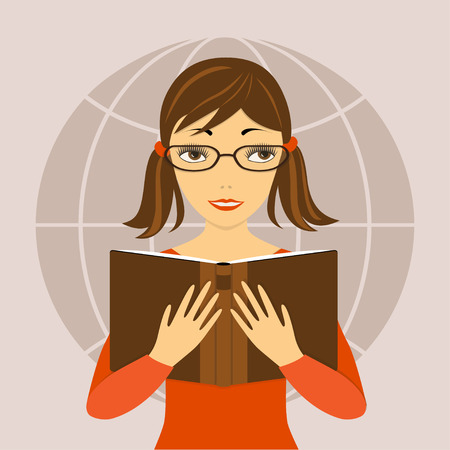 Flat modern design concept of the learning for website or banner of learning, training, seminar, webinar, online education, e-learning, e-book with girl, book, apple. eps 10のイラスト素材