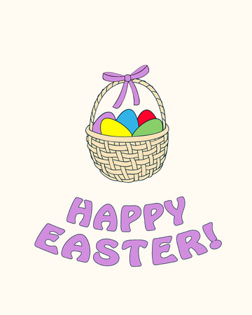 Greeting colorful easter card with basket, easter eggs and  headline "Happy Easter". Vector illustration. eps 10のイラスト素材