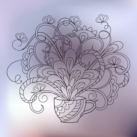 Hand drawn transparent doodle zen-tangled bouquet in the cup for  fabric print, wall art and decoration. eps 10.のイラスト素材