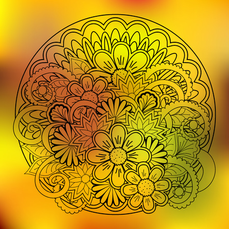 Hand drawn transparent doodle composition of the flowers with mandala for  fabric print, wall art and decoration. eps 10.のイラスト素材