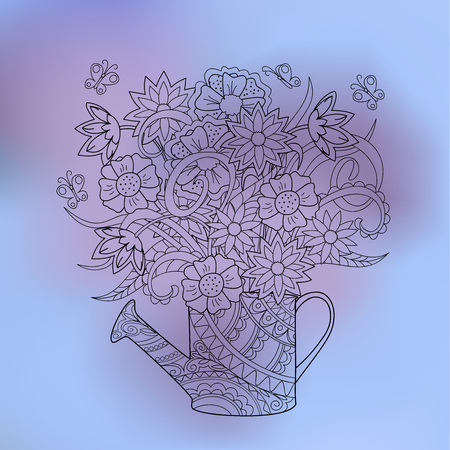 Hand drawn transparent doodle flowers bouquet with butterflies for   fabric print, wall art and decoration. eps 10.のイラスト素材