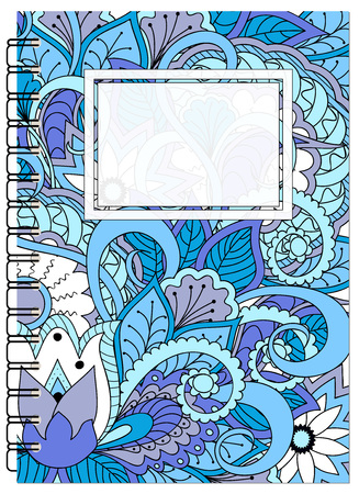 Hand drawn tangled zen pattern with mandalas and flowers for decorate book, notebook, case, stationery. Mock up of the notebook. A5 template. EPS 10.のイラスト素材