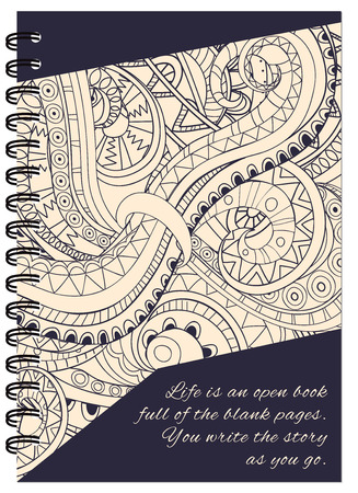 Hand drawn abstract tangled zen pattern  for decorate book, notebook, case, stationery. Mock up of the notebook. A5 template. EPS 10のイラスト素材