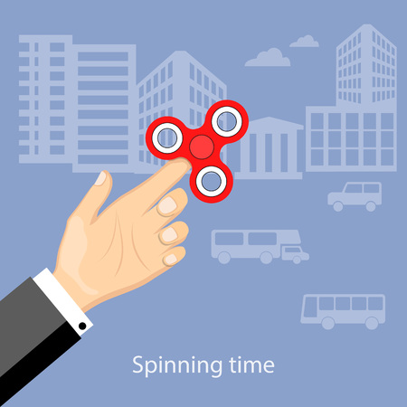Flat modern design concept of playing with fidget hand spinner. Illustration of the hand of the businessman with hand spinner. eps 10.のイラスト素材