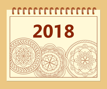 Background for cover calendar year 2018 with hand drawn mandalas. Layout a5 horisontal page of spiral calendar year 2018. eps 10.のイラスト素材