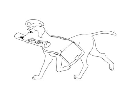 Black and white outline illustration with Isolated post dog bringing newspaper for kids coloring book, album, tutorials, design for logo.  eps 10のイラスト素材