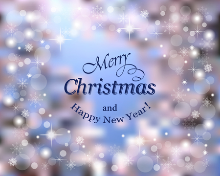 Festive christmas card with snowflake and text Merry Christmas and Happy New Year on the colorful blue background - eps10のイラスト素材