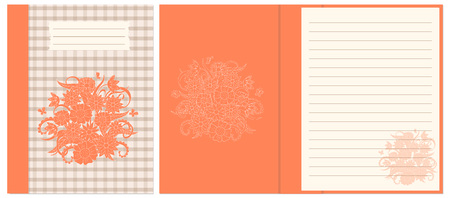 Creative cover design with hand drawn floral composition on line for decorate notebook, sketchbook, copybook, album, diary. Cover A5 template with interior. EPS 10.のイラスト素材