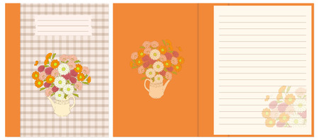 Creative cover design with hand drawn floral bouquet in the teapot for decorate notebook, sketchbook, copybook, album, diary. Cover A5 template with interior. EPS 10.のイラスト素材