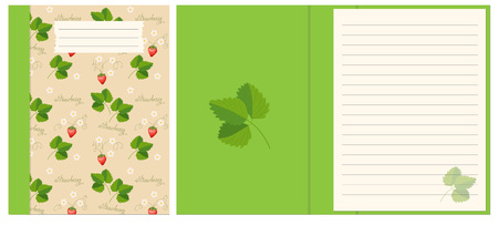Colorful cover design with strawberry boho hand drawn pattern for decorate notebook, sketchbook, copybook, album, diary. Cover A5 template with interior. EPS 10.のイラスト素材