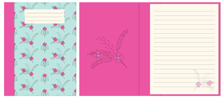 Colorful cover design with boho hand drawn floral pattern for decorate notebook, sketchbook, copybook, album, diary. Cover A5 template with interior. EPS 10.のイラスト素材