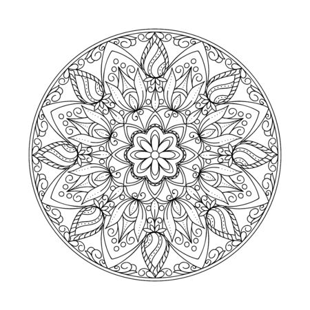Monochrome isolated mandala with hand drawn elements in Arabic, Indian, turkish, pakistan motifs for yoga, anti-stress therapy, adult coloring book,  clothes, apparel, wall art, tattoo. eps 10のイラスト素材