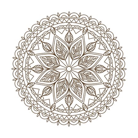 Monochrome isolated mandala with hand drawn elements in Arabic, Indian, turkish, pakistan motifs for yoga, anti-stress therapy, adult coloring book.のイラスト素材