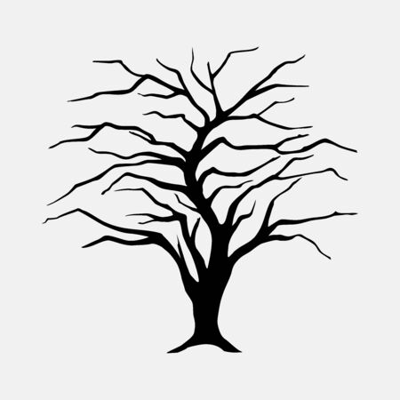 Black silhouette illustration willow tree without leaves. Icon tree isolated on white background.のイラスト素材
