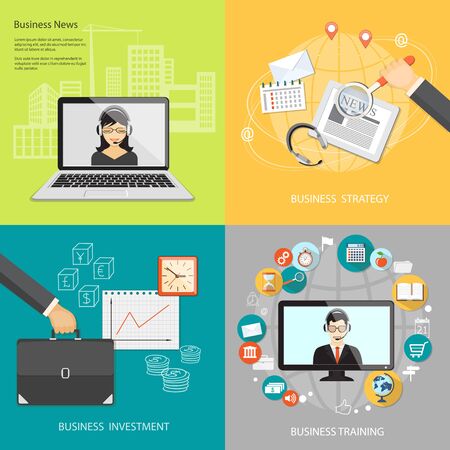 Flat modern design concept of set for website banners  business news,  business strategy, investment and training.のイラスト素材