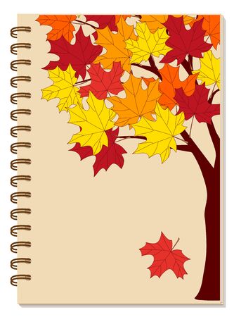 Cover design with hand drawn colorful autumn maple tree for tutorial cover, school notebook, exercise book, sketchbook, album, copybook.のイラスト素材