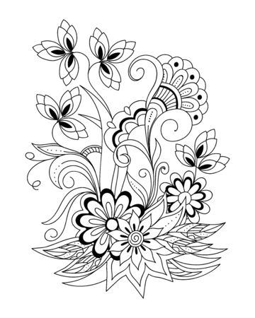 Coloring page with hand drawn henna mehndi flowers for adult antistress coloring book, album, wall mural, tattoo template. eps 10
のイラスト素材