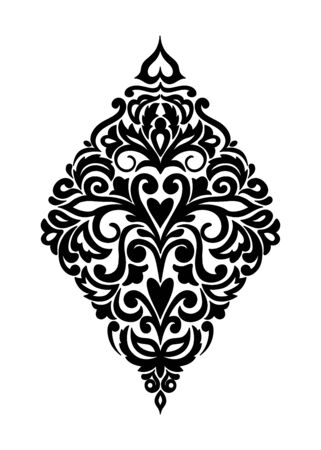 Black composition in damask, Arabic, turkish, pakistan motifs isolated on the white background. Template for tattoo,  engraving, decorate dishes, labels, greeting, visit, invitation cards. eps 10のイラスト素材
