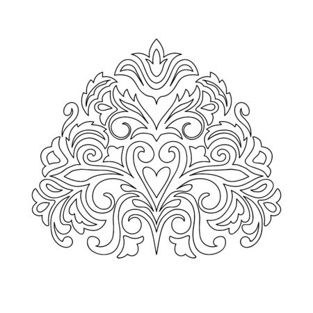Contour composition  in damask, Arabic, turkish, pakistan motifs. Image for anti-stress therapy, adult coloring books,  engraving, decorate dishes, labels, greeting, visit, invitation cards. eps 10 のイラスト素材