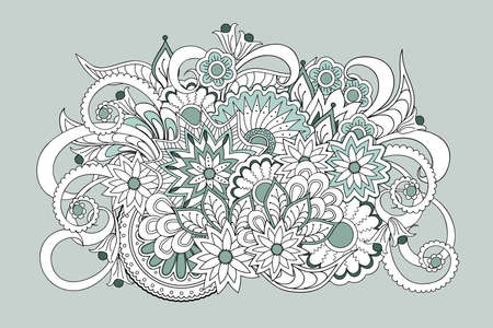 Hand drawn zen tangled floral composition  for decorate cards, dishes,  porcelain, stationery, cases. eps 10.のイラスト素材