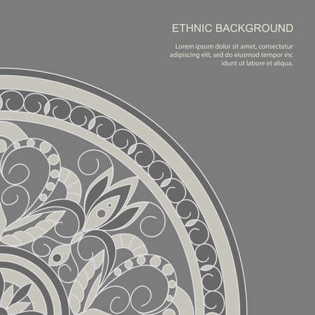 Mandala grey background  with elements in arabic, Indian, ethnic motifs. Backdrop for decorate invitation, greeting and visit card,  stationery,  gift paper, cover album and books. eps 10のイラスト素材