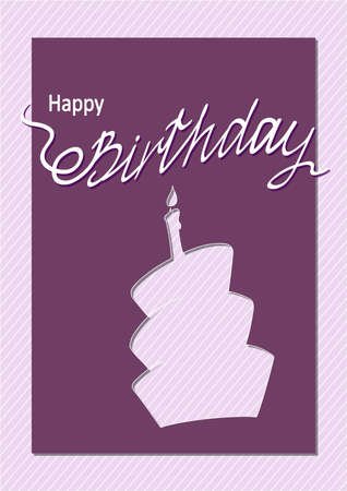 Creative birthday card with handwritten inscription Happy Birthday and cake's doodle silhouette on the line patterned background. eps10.のイラスト素材