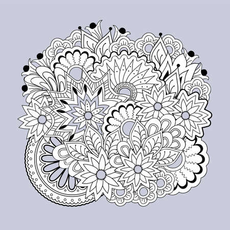 Hand drawn zen tangled floral composition with mandalas  for home art, decorate cards, dishes,  porcelain, femine clothes, stationery, cases, bags. eps 10.のイラスト素材
