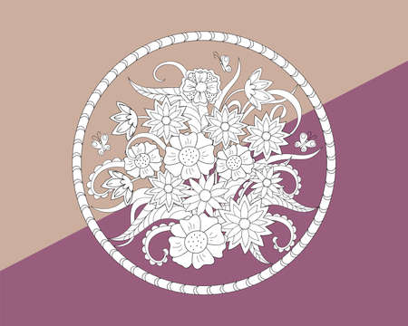 Hand drawn  floral composition into the round for decorate cards, dishes,  porcelain, stationery, cases. eps 10.のイラスト素材