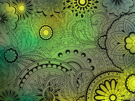 Hand drawn transparent zen tangled pattern on the green gradient background for decorate cards, dishes,  porcelain, stationery, cases. eps 10.のイラスト素材