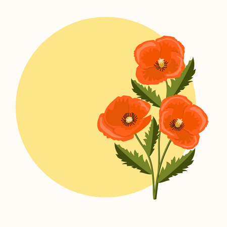 Card template with three poppies and blank space for invitation, congratulation, birthday cards, visit card. Design of background  for business card,  for  corporate and branding products.のイラスト素材