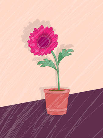 Vintage card with dahlia in the pot on the grunge background. Print for home art, decorate.のイラスト素材