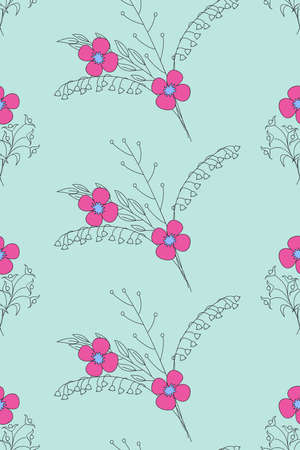 Colorful floral seamless pattern in boho style with hand drawn doodle flowers for packing gift, present, pack paper, textile print, fabric pattern.のイラスト素材