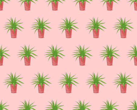 Pink seamless pattern with hand drawn aloe in the pot for wallpaper, packing gift, present, pack paper, textile print, fabric pattern.のイラスト素材
