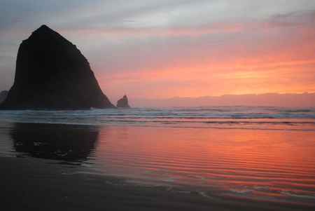 Sunset at Haystack Rockの写真素材