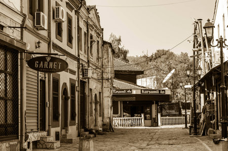 The old-fashioned buildings in the alley in the Old Bazaar in Skopje の写真素材