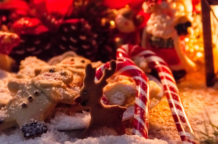 Christmas raindeer cookie and all kinds of sweets の写真素材