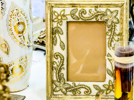 Photo frame and candle の写真素材
