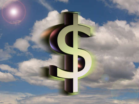 Rotating dollar sign in the skyの写真素材