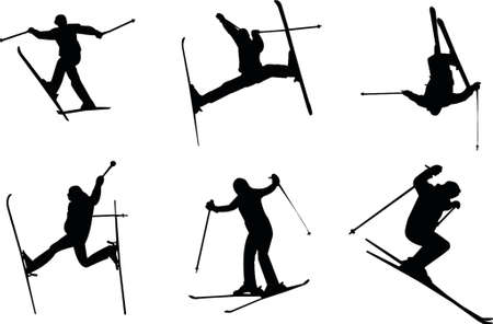 skiing silhouettesのイラスト素材