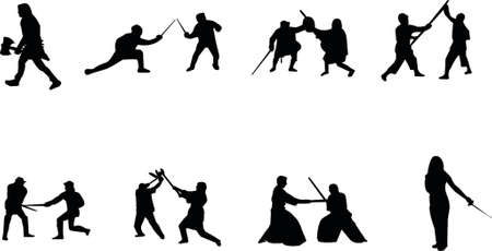 sword fight silhouetteのイラスト素材