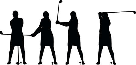 Girl swinging golf silhouetteのイラスト素材