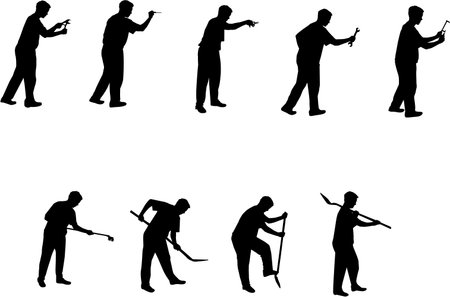 man with tools silhouettesのイラスト素材