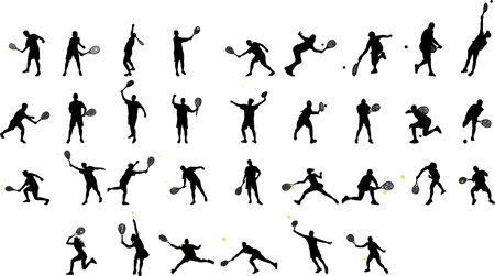 tennis players silhouettesのイラスト素材