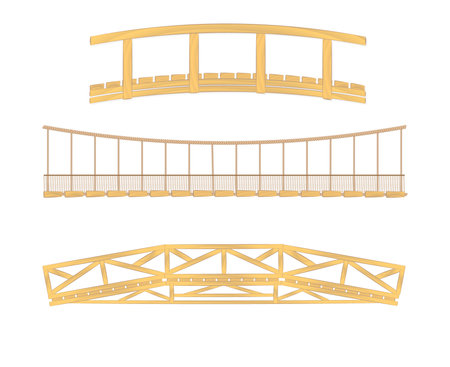 wooden and hanging bridge vector illustrationsのイラスト素材