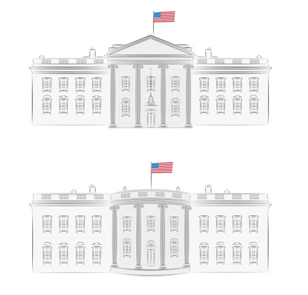 White House - detailed vector illustration of front and back, with american flag のイラスト素材