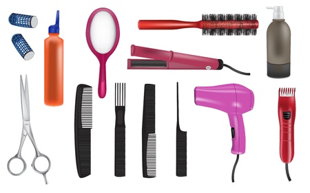 hairdresser realistic vector iconsのイラスト素材