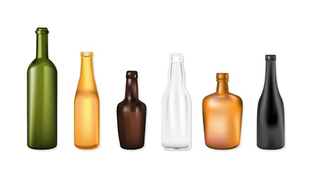 Seto of colorful vector bottles, different shapes and colors