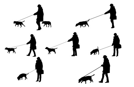girl with a dog silhouettes in formatのイラスト素材